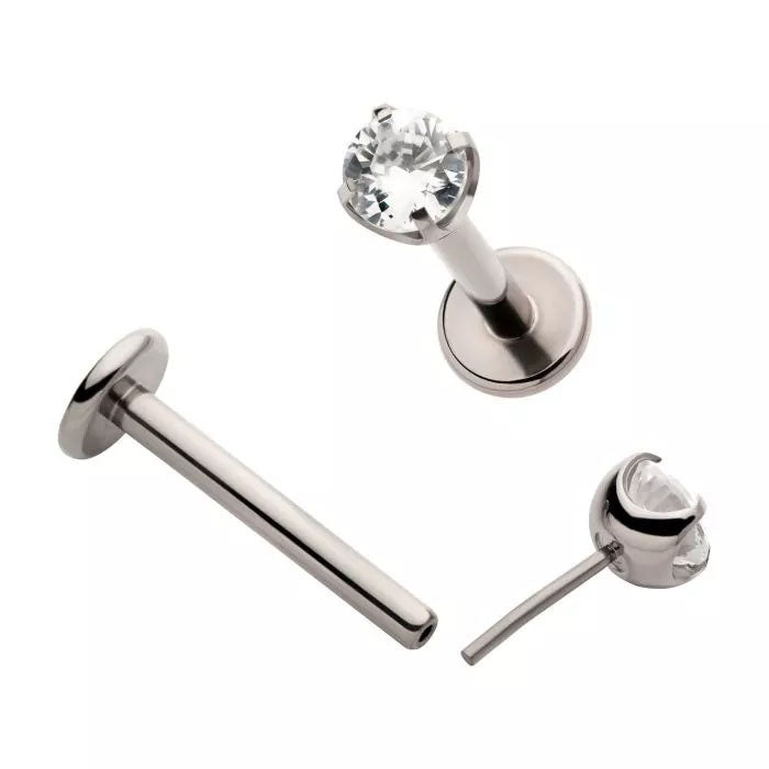 Initial Piercing - Threadless Labret with Prong Set CZ Top - Pic&Mix The Body Jewellery Shop