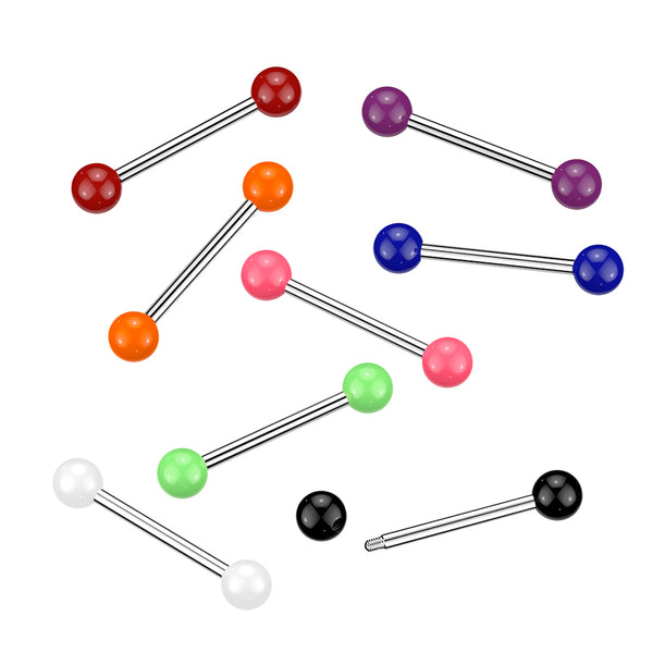 316L Surgical Steel Barbells With Solid Colored Acrylic Balls