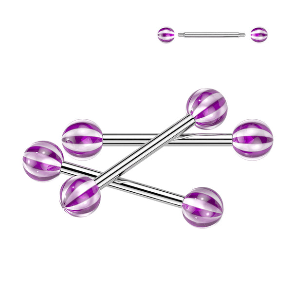 316L Surgical Steel Barbells With Candy Striped Acrylic Balls
