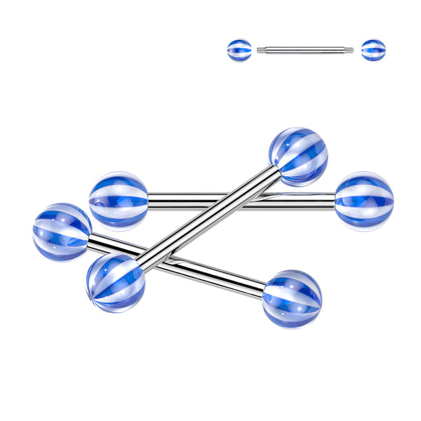 316L Surgical Steel Barbells With Candy Striped Acrylic Balls