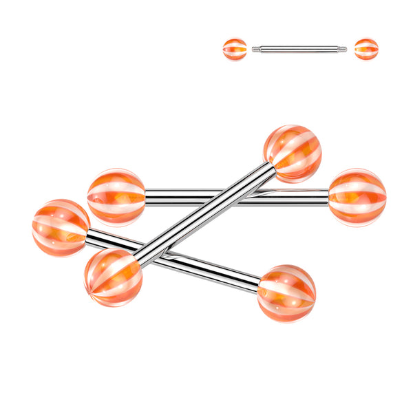 316L Surgical Steel Barbells With Candy Striped Acrylic Balls