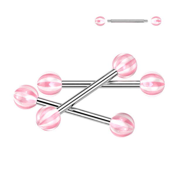 316L Surgical Steel Barbells With Candy Striped Acrylic Balls