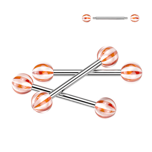 316L Surgical Steel Barbells With Candy Striped Acrylic Balls