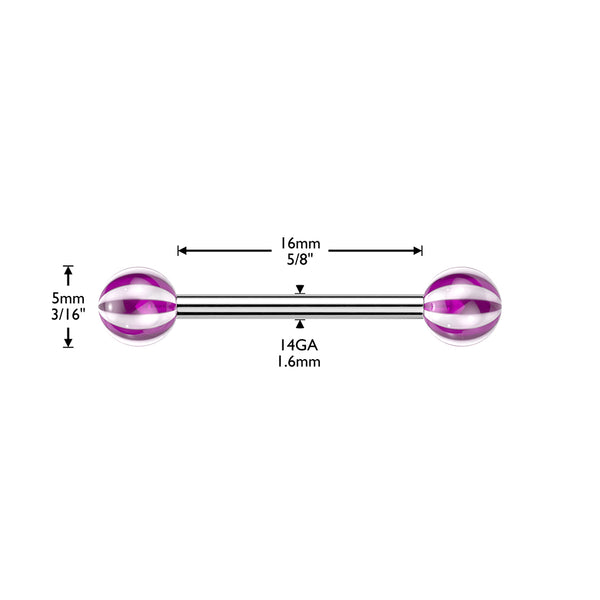 316L Surgical Steel Barbells With Candy Striped Acrylic Balls