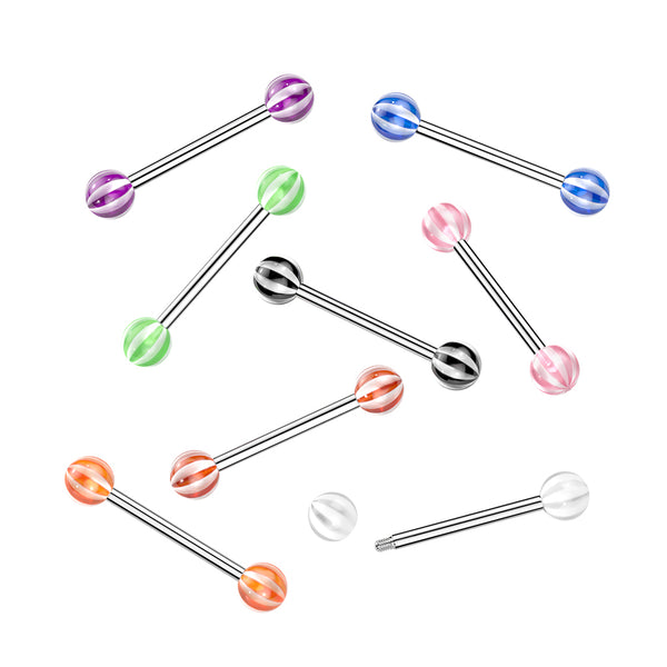 316L Surgical Steel Barbells With Candy Striped Acrylic Balls