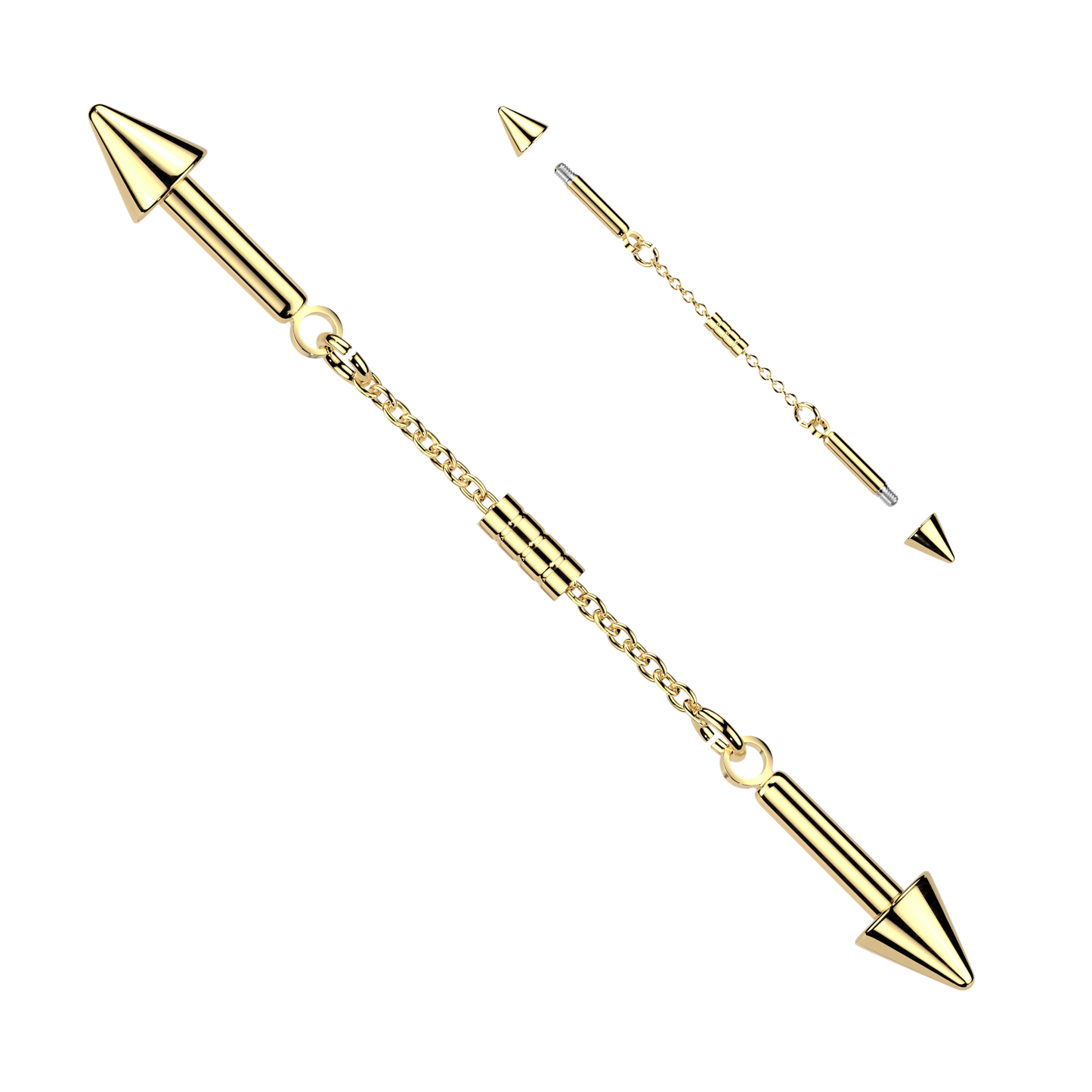316L Industrial Barbell With Connector Chain and Spike Ends - Pic&Mix The Body Jewellery Shop
