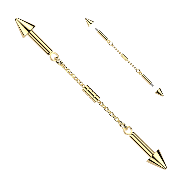 316L Industrial Barbell With Connector Chain and Spike Ends
