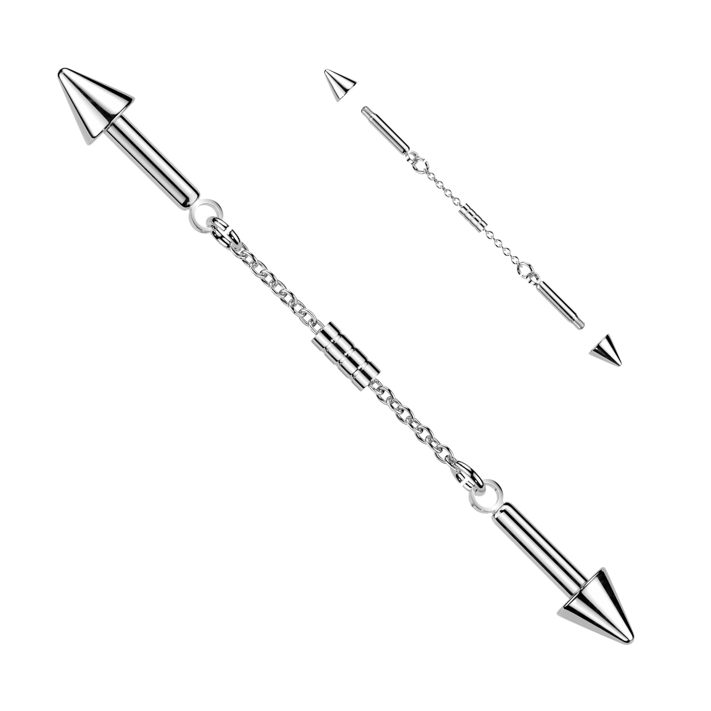 316L Industrial Barbell With Connector Chain and Spike Ends - Pic&Mix The Body Jewellery Shop