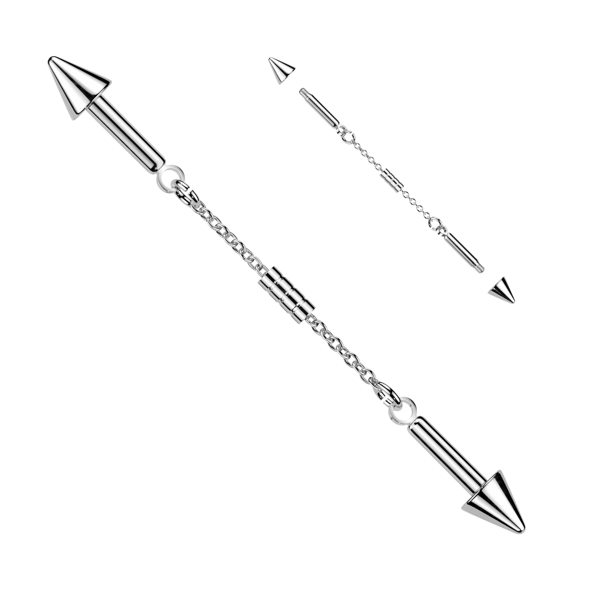 316L Industrial Barbell With Connector Chain and Spike Ends - Pic&Mix The Body Jewellery Shop