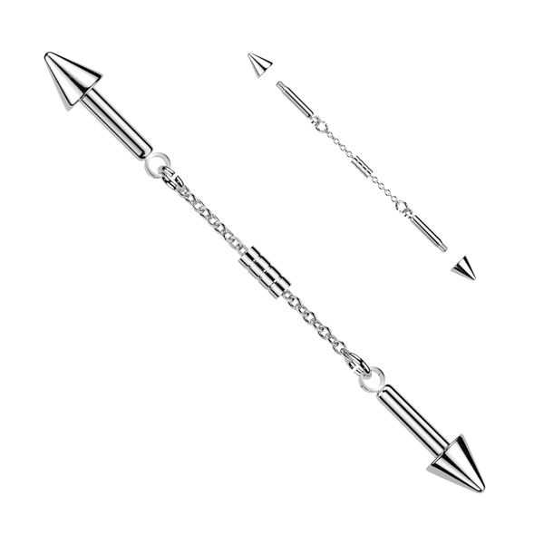 316L Industrial Barbell With Connector Chain and Spike Ends