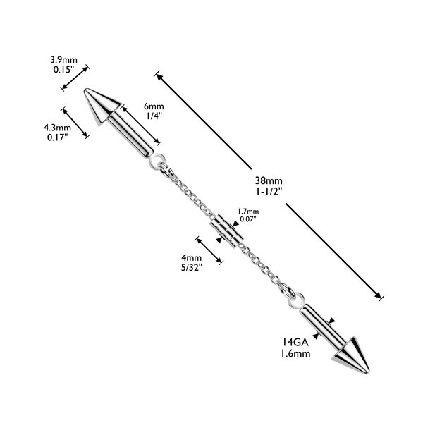 316L Industrial Barbell With Connector Chain and Spike Ends