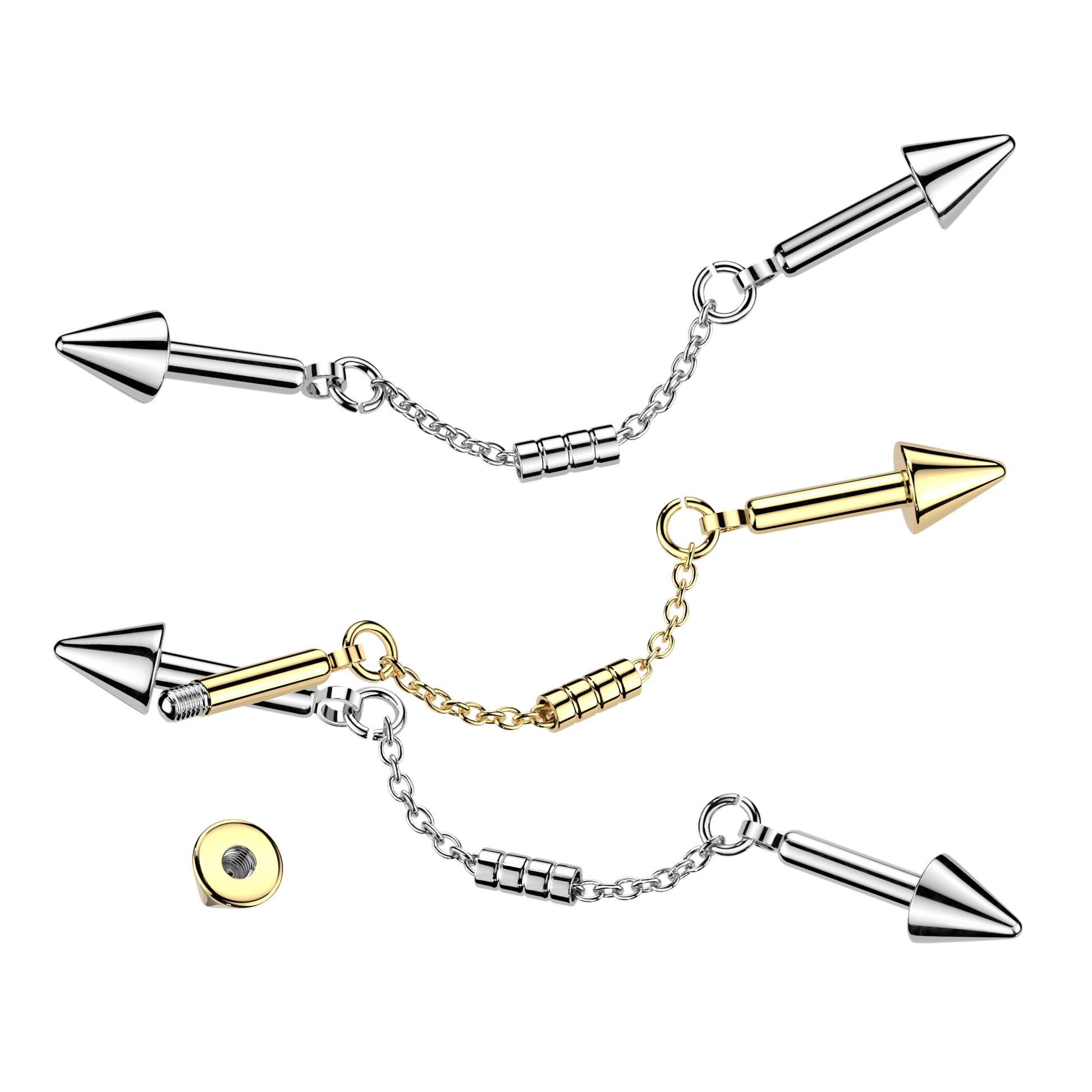 316L Industrial Barbell With Connector Chain and Spike Ends - Pic&Mix The Body Jewellery Shop