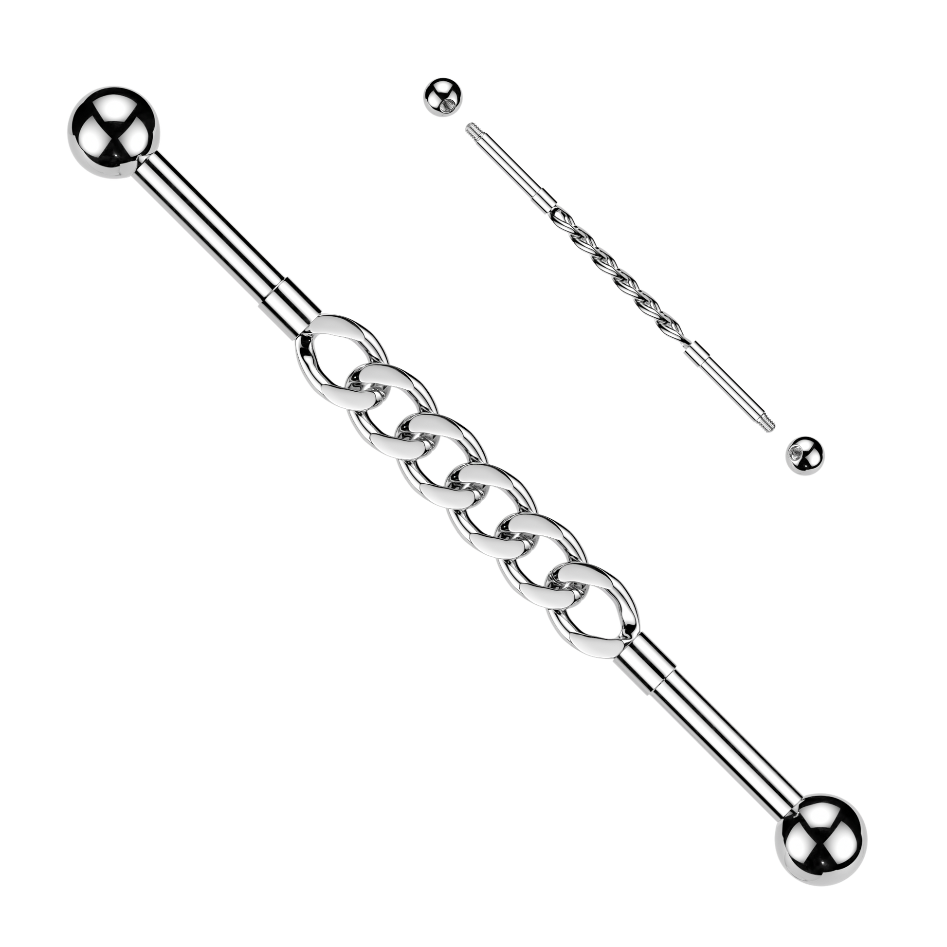 316L Industrial Barbell With Cuban Style Connector Chain - Pic&Mix The Body Jewellery Shop