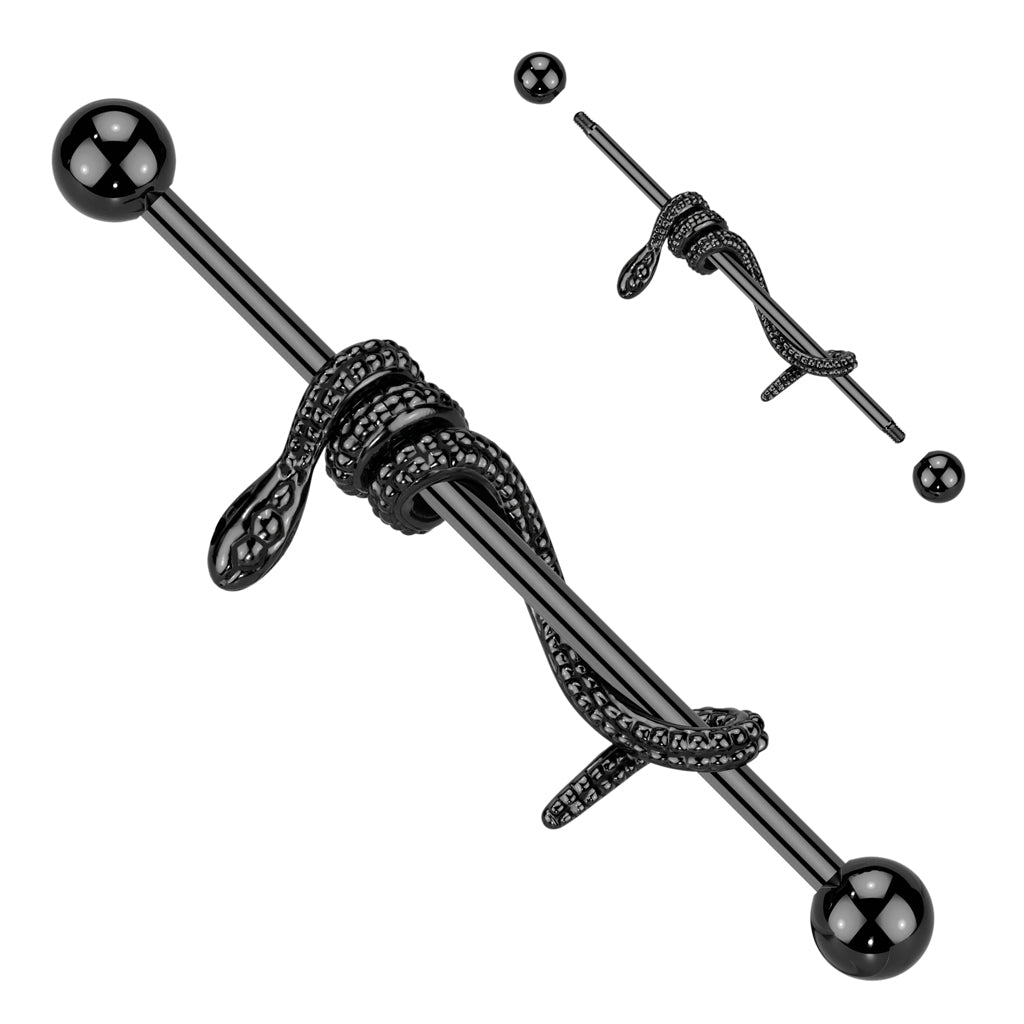 316L Surgical Steel Industrial Barbell With Snake Wrapped Bar - Pic&Mix The Body Jewellery Shop