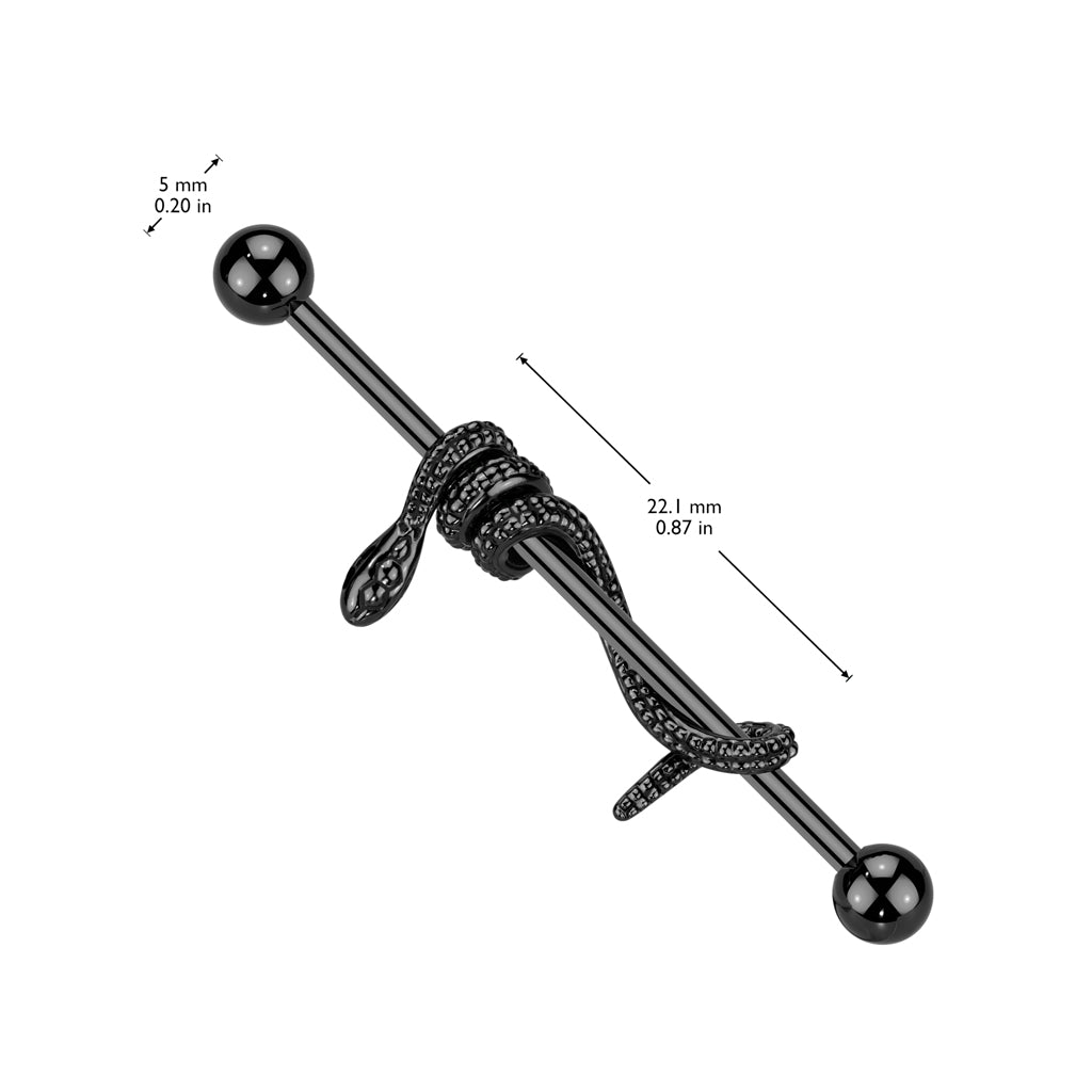 316L Surgical Steel Industrial Barbell With Snake Wrapped Bar - Pic&Mix The Body Jewellery Shop