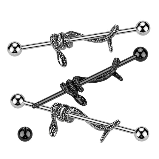 316L Surgical Steel Industrial Barbell With Snake Wrapped Bar - Pic&Mix The Body Jewellery Shop