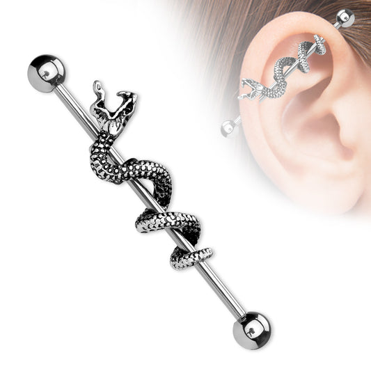 316L Surgical Steel Industrial Barbells With Snake - Pic&Mix The Body Jewellery Shop