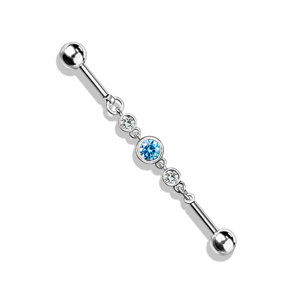 Triple Round CZ Chain 316L Surgical Steel Industrial Barbell