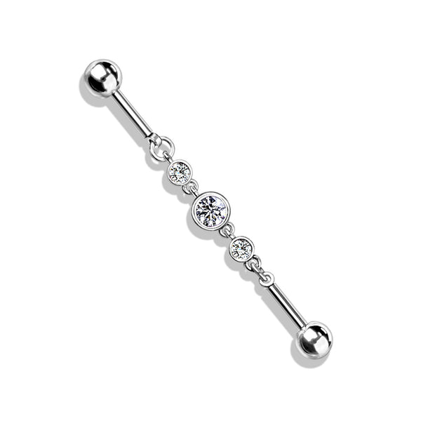 Triple Round CZ Chain 316L Surgical Steel Industrial Barbell