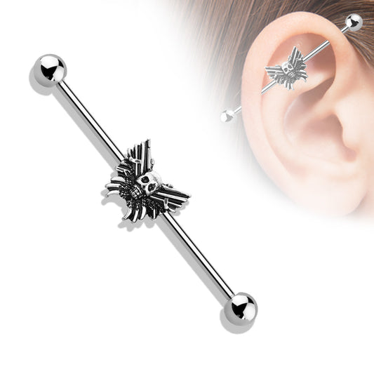 Skull Center Butterfly 316L Surgical Steel Industrial Barbell - Pic&Mix The Body Jewellery Shop