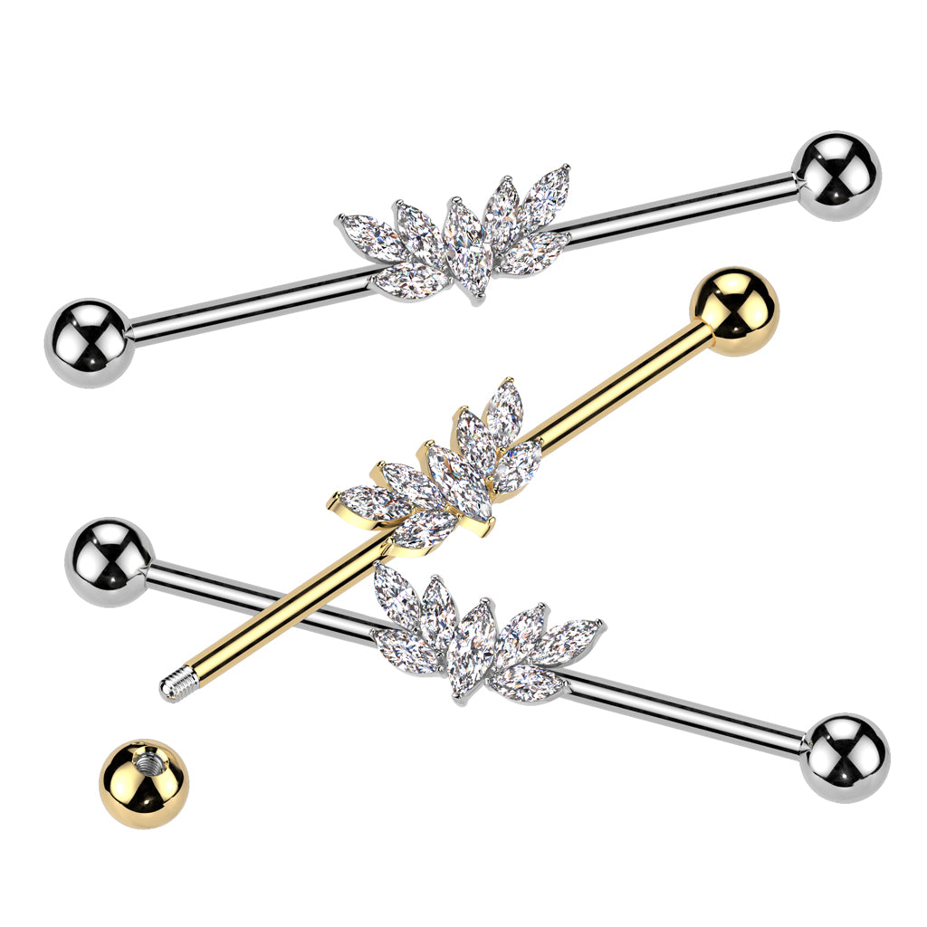 316L Surgical Steel Marquise CZ Fan Industrial Barbell - Pic&Mix The Body Jewellery Shop