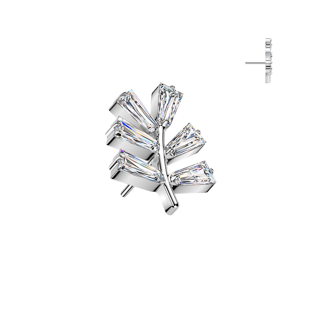 Titanium Threadless Push In Baguette CZ Leaf