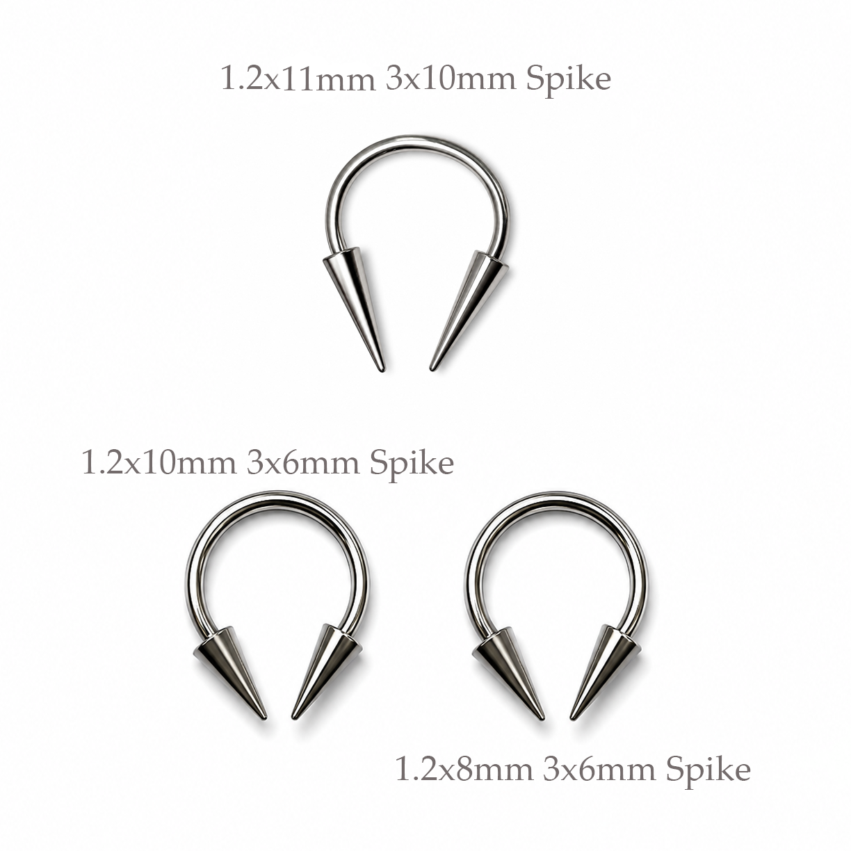 1.2mm Circular Barbell with External Thread Spikes – Surgical Steel Horseshoe Piercing Ring