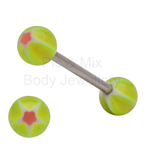 316L Surgical Steel Tongue Barbell with Twirl effect Balls – Vibrant Glow Piercing Jewellery (Copy)