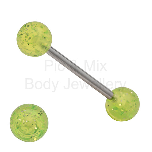 316L Surgical Steel  Glitter Tongue Barbell  – Vibrant Glow Piercing Jewellery