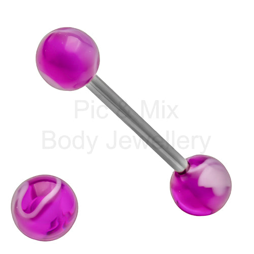 316L Surgical Steel Tongue Barbell with Marble Balls – Vibrant Glow Piercing Jewellery