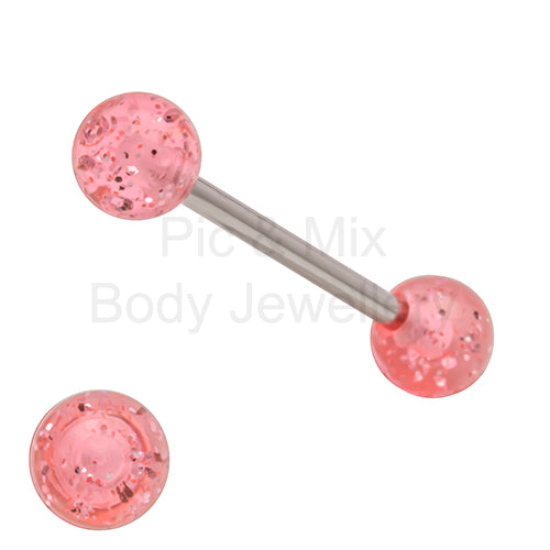 316L Surgical Steel  Glitter Tongue Barbell  – Vibrant Glow Piercing Jewellery