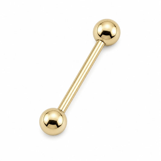 Zircon Steel Nipple & Tongue Bar 10mm–18mm | Gold Tone Straight Barbell