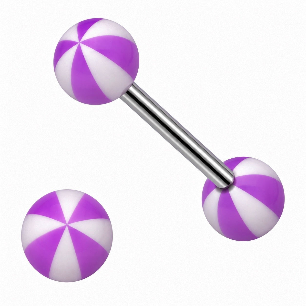 316L Surgical Steel Tongue Barbell with Large Stripe Beach Balls – Vibrant Glow Piercing Jewellery