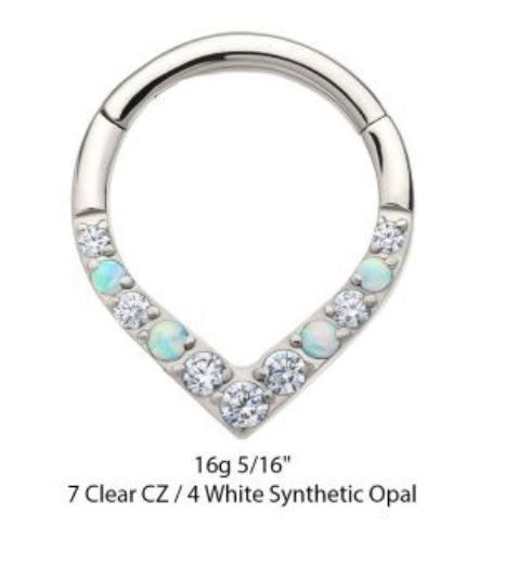 Ti Hinged Teardrop ring with Gems - Pic&Mix The Body Jewellery Shop