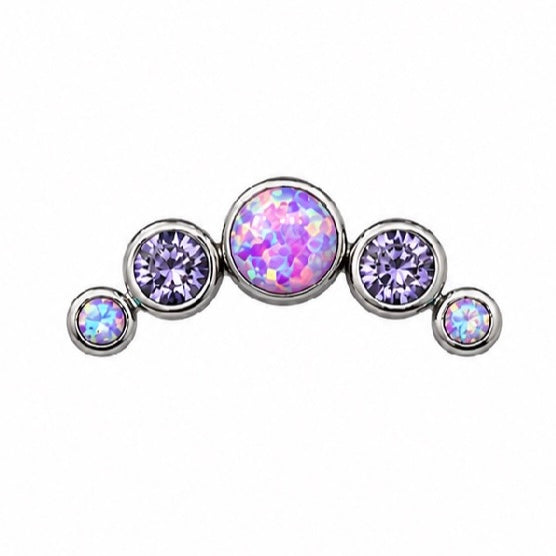 Initial Piercing - Titanium Opal & CZ Arch Labret | Flat Back Jewellery