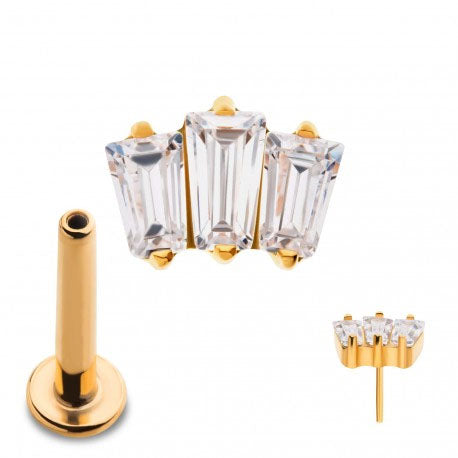 Initial Piercing - 24k gold plated 3 'Baguette' Labret - Pic&Mix The Body Jewellery Shop