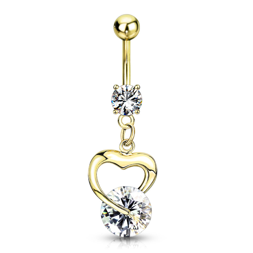 316L Surgical Steel Heart Gem Dangle Belly Button Ring 1.6x10mm