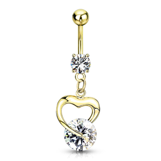 316L Surgical Steel Heart Gem Dangle Belly Button Ring 1.6x10mm