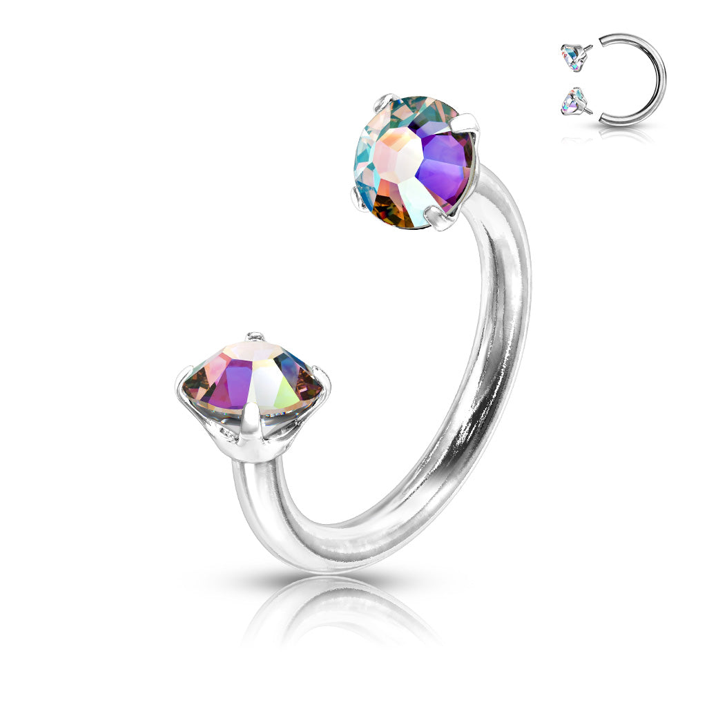 Prong Set Round CZ Internally Threaded 316L Surgical Steel Circular Barbell/Horseshoe - Pic&Mix The Body Jewellery Shop