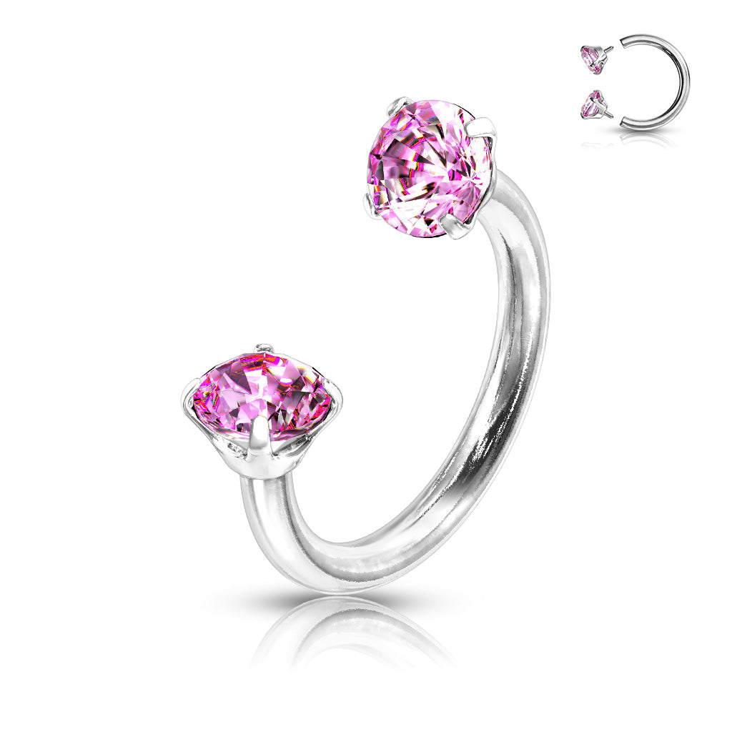 Prong Set Round CZ Internally Threaded 316L Surgical Steel Circular Barbell/Horseshoe - Pic&Mix The Body Jewellery Shop