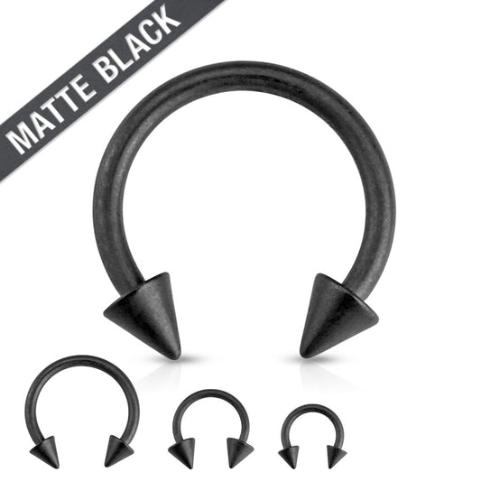Black coated steel circular barbell 1.2 with black spikes - Pic&Mix The Body Jewellery Shop