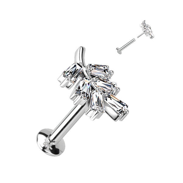 CZ Leaf Threadless Push In Top 316L Surgical Steel Labret