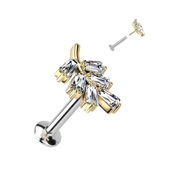 CZ Leaf Threadless Push In Top 316L Surgical Steel Labret