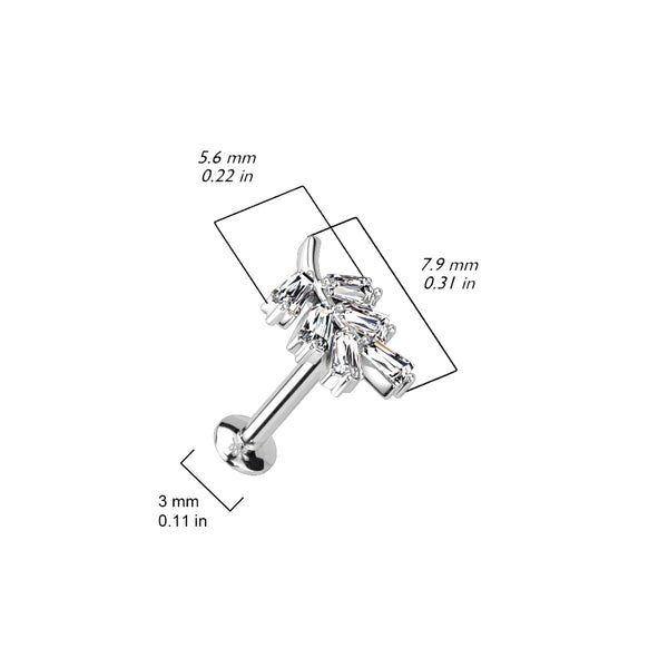 CZ Leaf Threadless Push In Top 316L Surgical Steel Labret