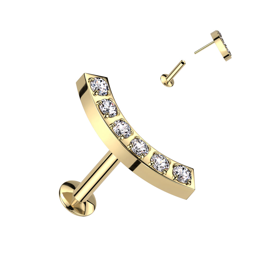 5 CNC Set CZ Curved Threadless Push In Top All 316L Surgical Steel Labret With Convex Back Stud - Pic&Mix The Body Jewellery Shop