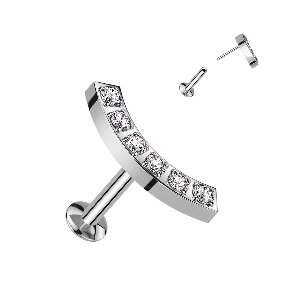 5 CNC Set CZ Curved Threadless Push In Top All 316L Surgical Steel Labret With Convex Back Stud - Pic&Mix The Body Jewellery Shop