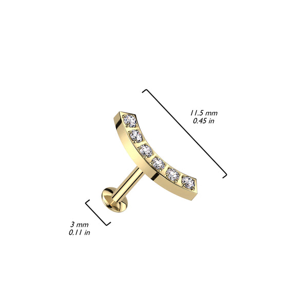5 CNC Set CZ Curved Threadless Push In Top All 316L Surgical Steel Labret With Convex Back Stud
