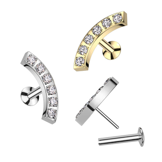 5 CNC Set CZ Curved Threadless Push In Top All 316L Surgical Steel Labret With Convex Back Stud - Pic&Mix The Body Jewellery Shop