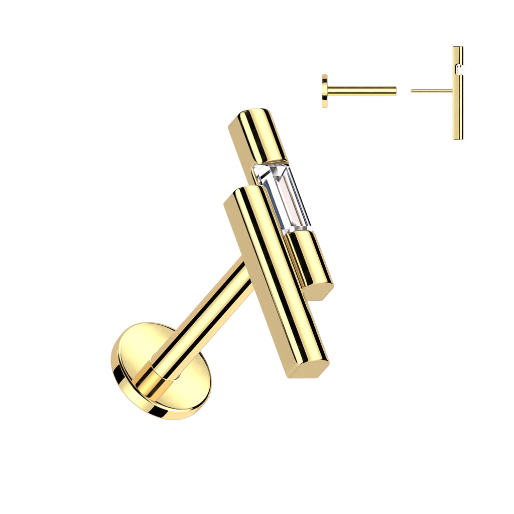 316L Surgical Steel Threadless Push In Labret Double Bar With CZ Top - Pic&Mix The Body Jewellery Shop