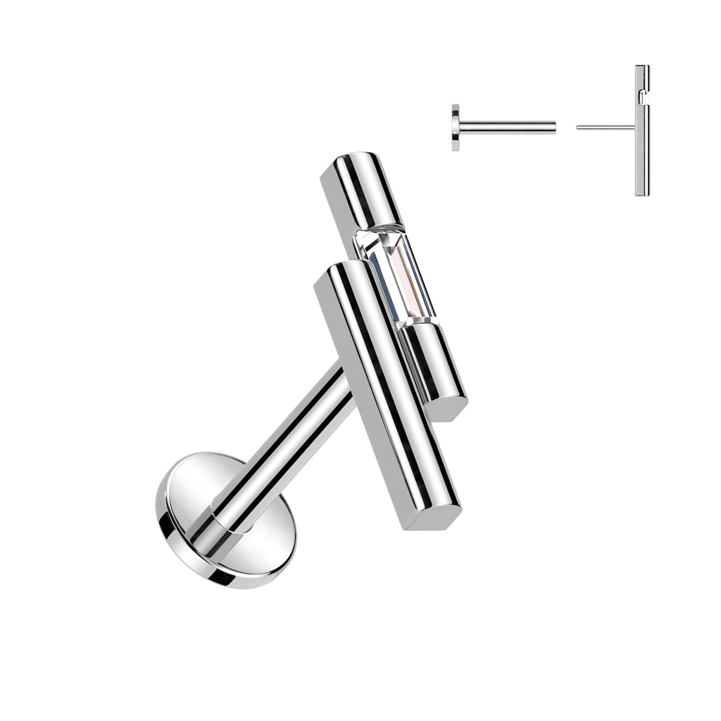 316L Surgical Steel Threadless Push In Labret Double Bar With CZ Top - Pic&Mix The Body Jewellery Shop